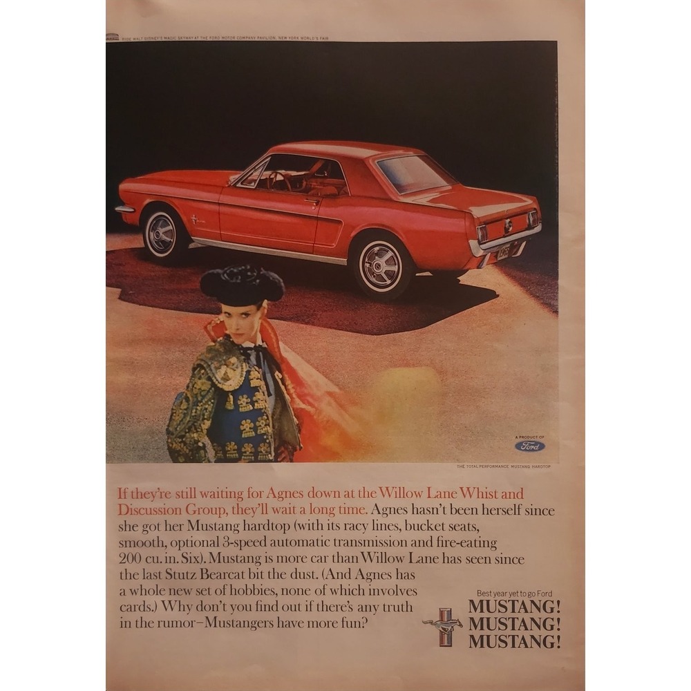 Ford Mustang Automobile Ad 1965 "Pony Car" New York World's Fair 10x13